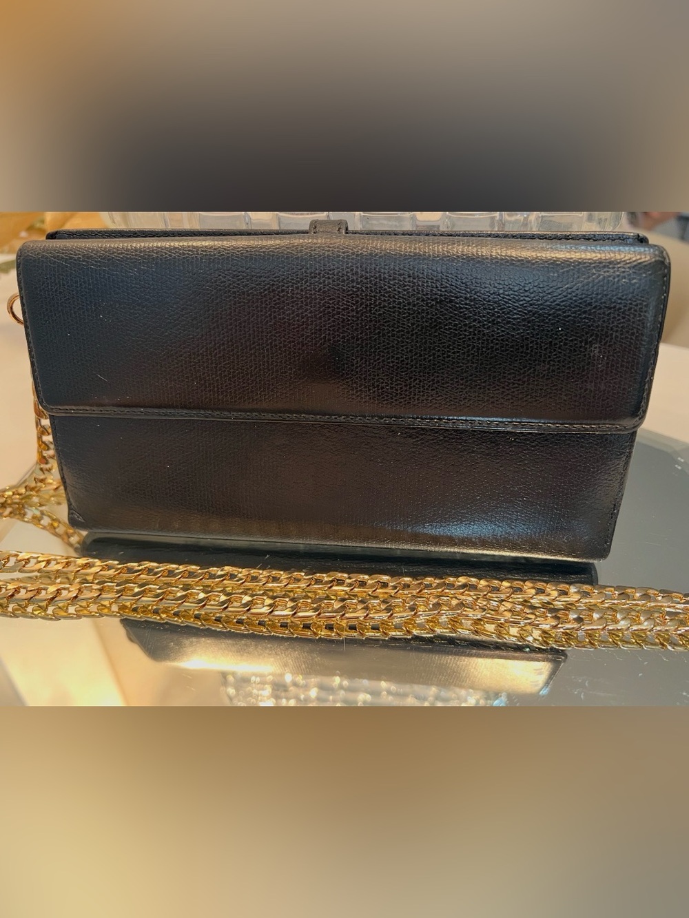 CHANEL Black Leather Long Wallet Crossbody Gold Chain | Authentic - Picture 4 of 6